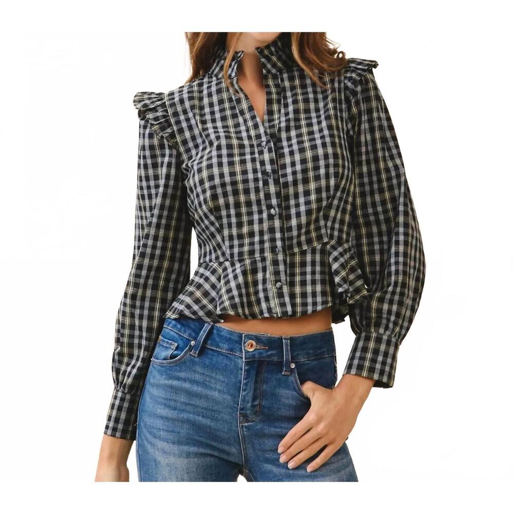 NEW TCEC plaid peplum hem top in blue